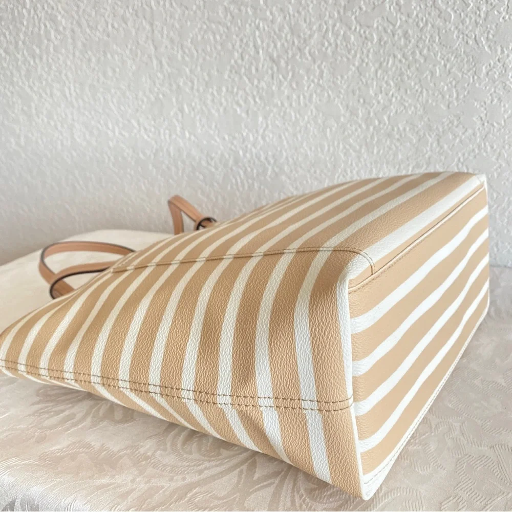 Kate Spade beige White Stripes Front Pocket Tote